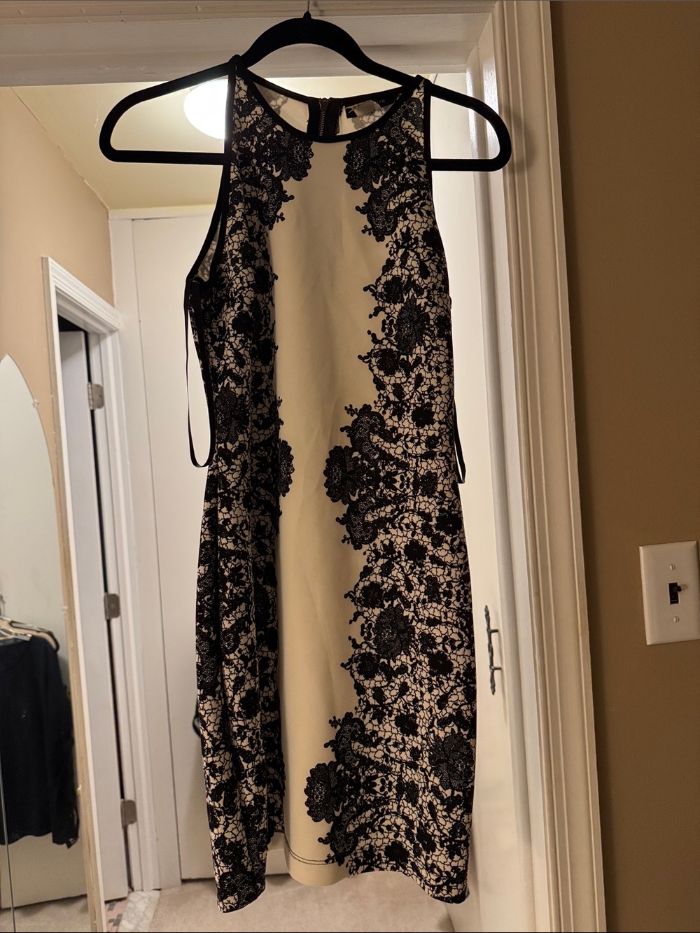 B Darlin Black and Cream Lace-Print Halter Dress